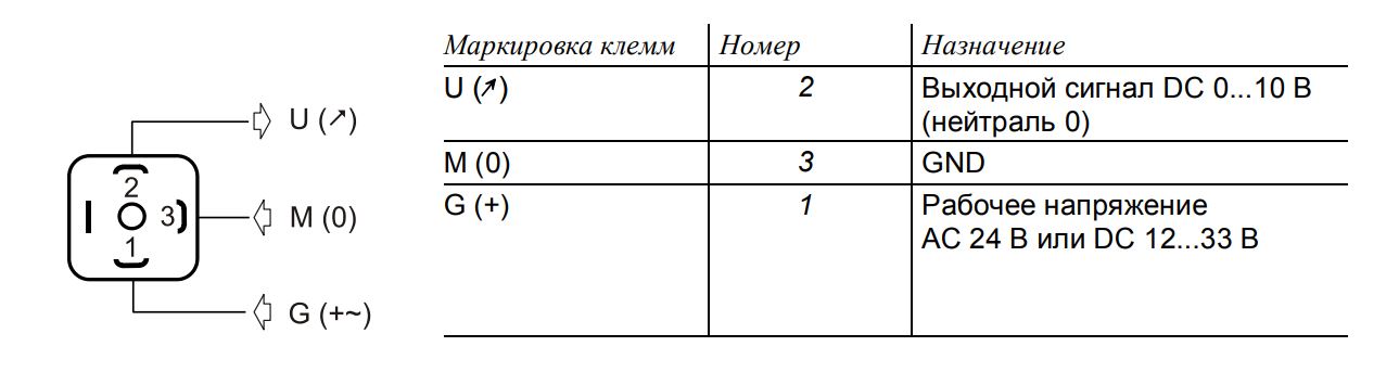 Датчик QBE2003-P10 схема подключения
