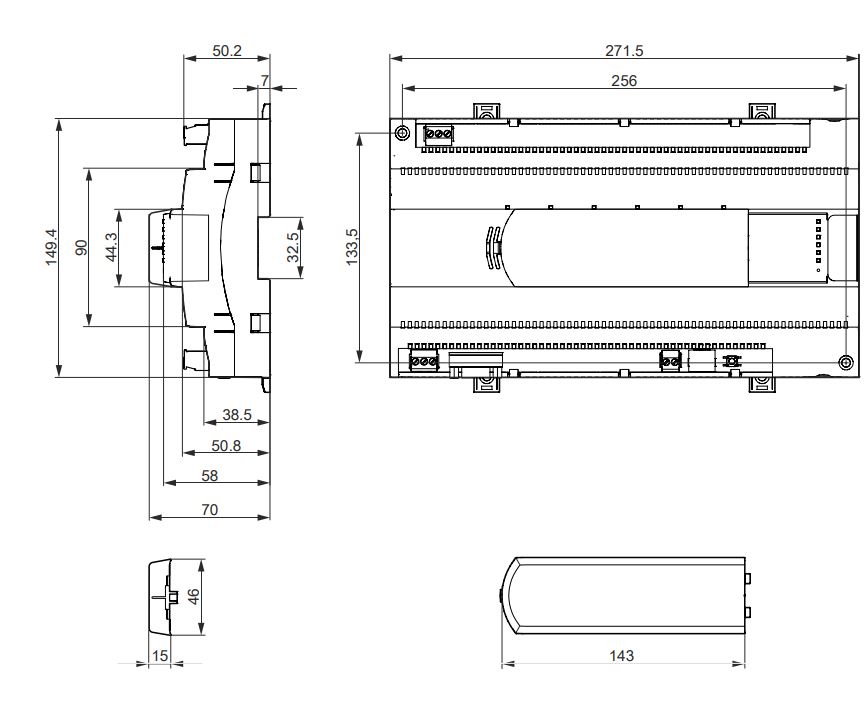 Размеры контроллера Siemens PXC001.D