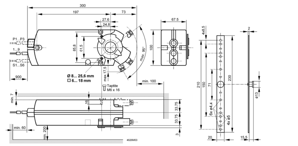 Размеры привода Siemens GCA161.1E
