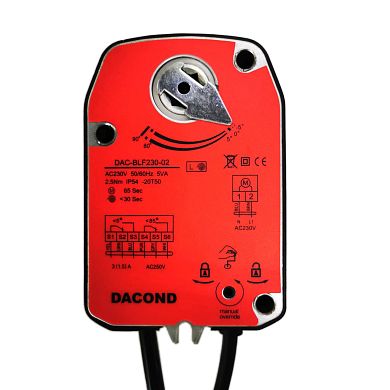 DAC-BLF24-02: Противопожарный приводвоздушой заслонки Dacond, 2.5 Н*м, ВКЛ/ВЫКЛ,  2 концевых выключателя, AC/DC 24В, с возвратной пружиной